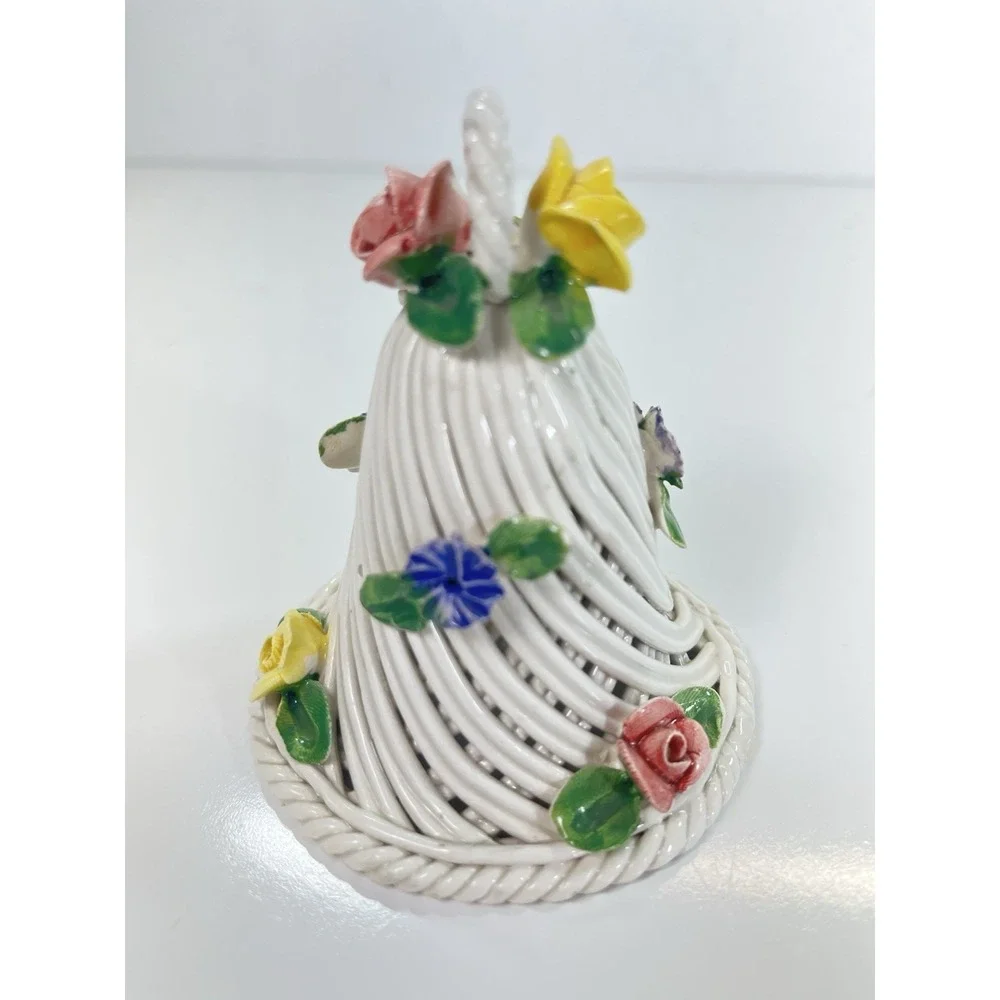 Nuova‎ Capodimonte Floral Porcelain Roped Bell Made in Italy Orig Sticker 4x3.5